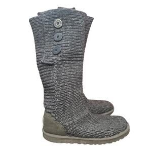 UGG Cardi Sweater Boot Grey Marl Size 8 GUC Uneven Sole Wear